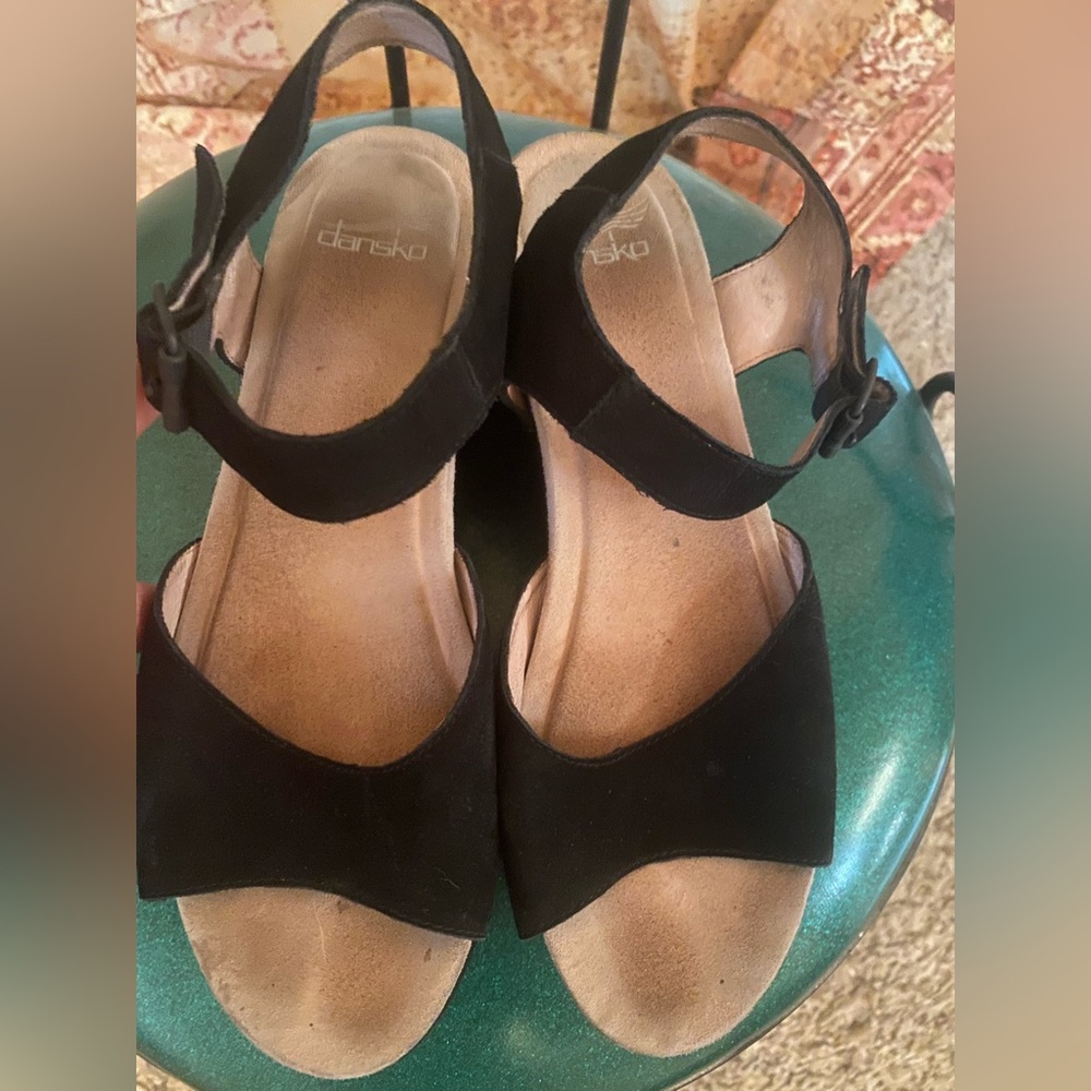 Dansko black Leather Wedge platform Shoes sandals 38